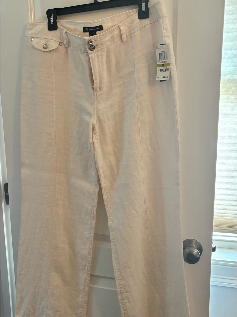 INC International Concepts Cream Wide-Leg Linen-Blend Jeans